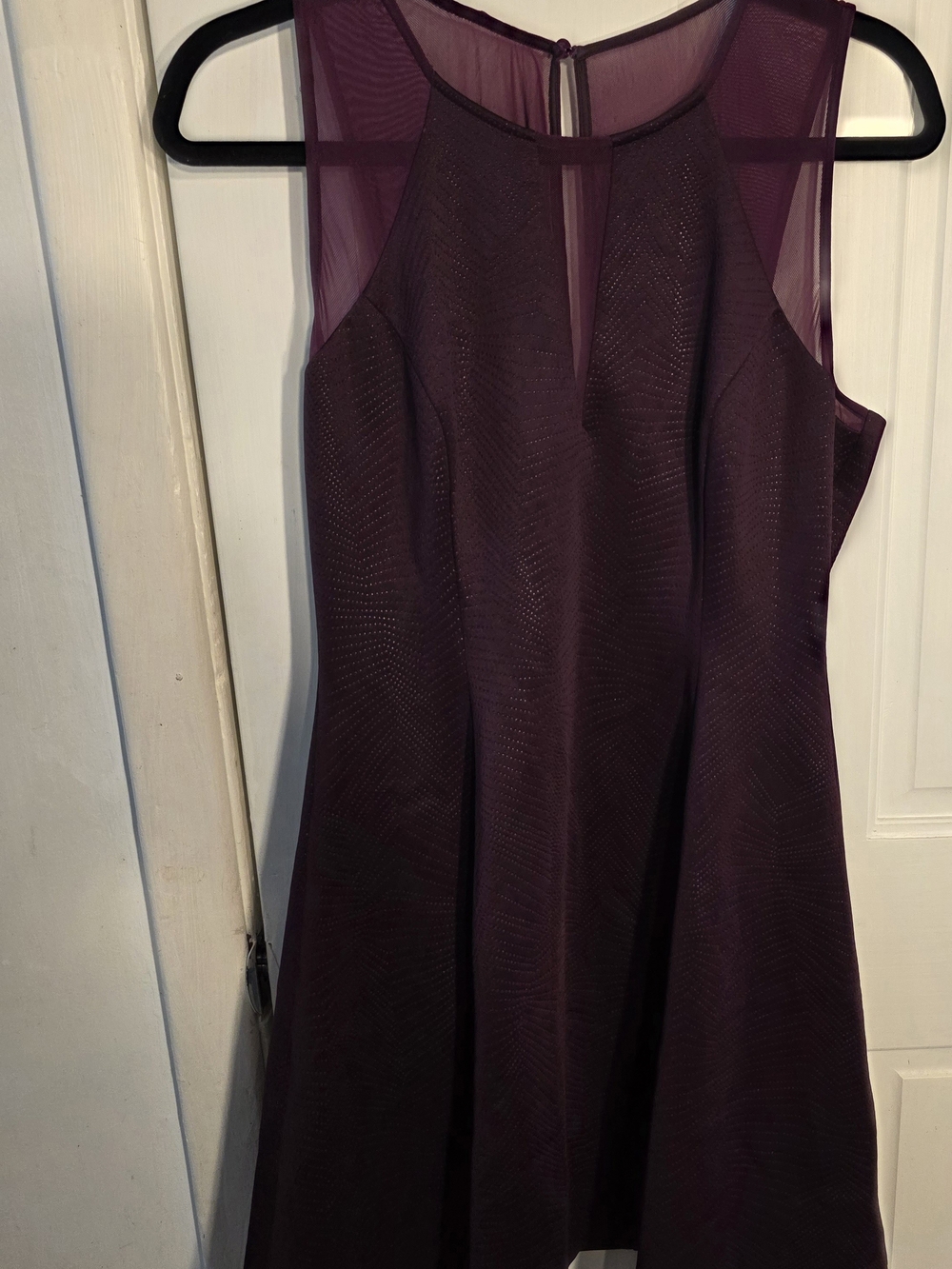 Guess Sleeveless Plum Midi  Fit & Flare Dress with Sheer Yoke Size 10